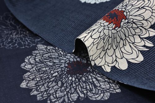 Japanese fabric Kobayashi chrysanthemum dobby blue