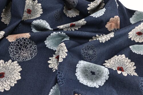 Japanese fabric Kobayashi chrysanthemum dobby blue