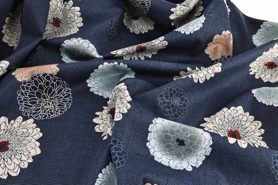 Japanese fabric Kobayashi chrysanthemum dobby blue