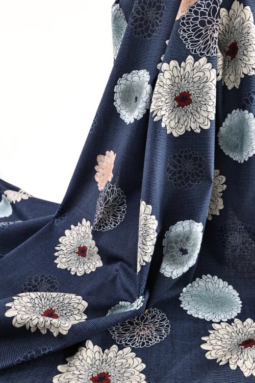 Japanese fabric Kobayashi chrysanthemum dobby blue