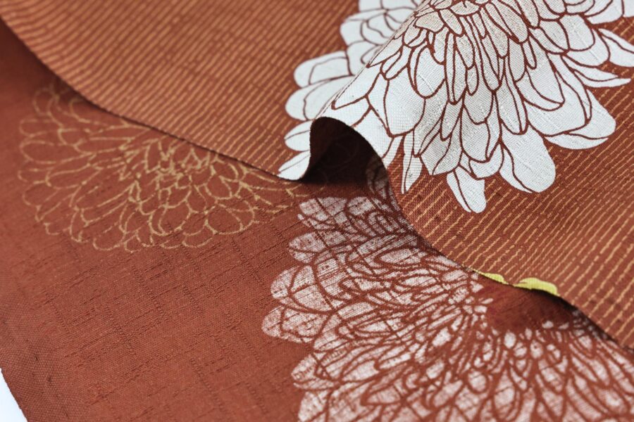 Japanese fabric Kobayashi chrysanthemum dobby orange