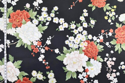 Japanese fabric bright flowers on black background 1