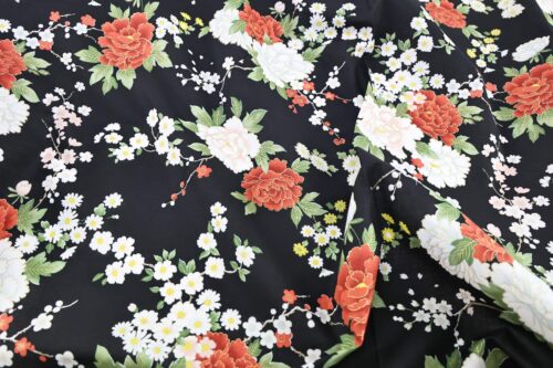 Japanese fabric bright flowers on black background 1