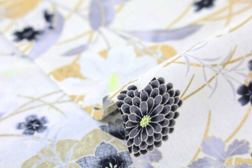 Japanese fabric – peonies and golden clouds black