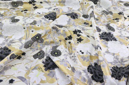 Japanese fabric – peonies and golden clouds black