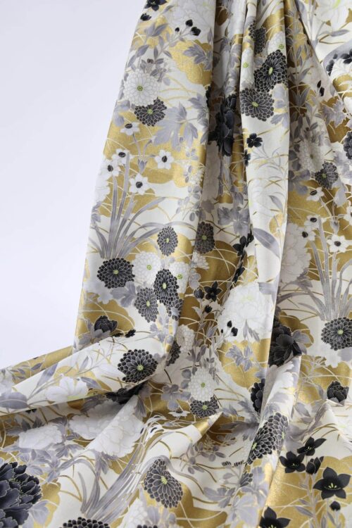 Japanese fabric – peonies and golden clouds black
