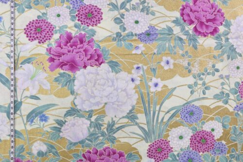 Japanese fabric – peonies and golden clouds pink