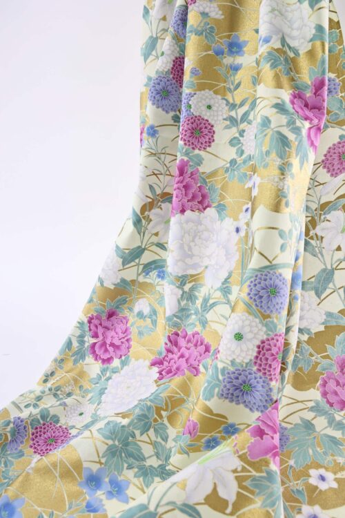 Japanese fabric – peonies and golden clouds pink