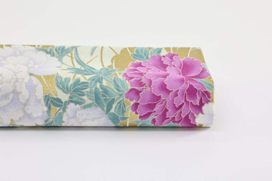 Japanese fabric – peonies and golden clouds pink