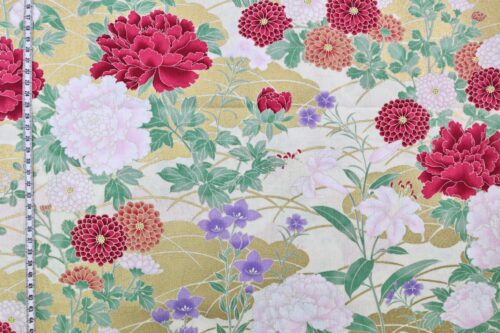 Japanese fabric – peonies and golden clouds red