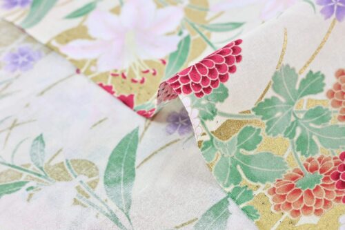 Japanese fabric – peonies and golden clouds red