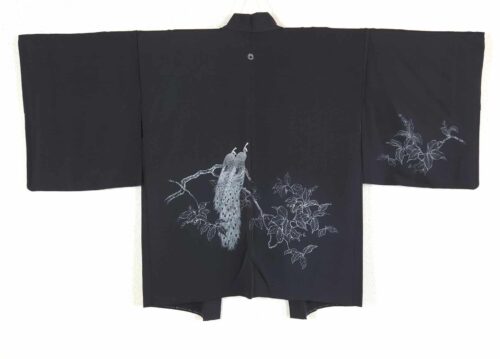 Black Haori with elegant peacocks