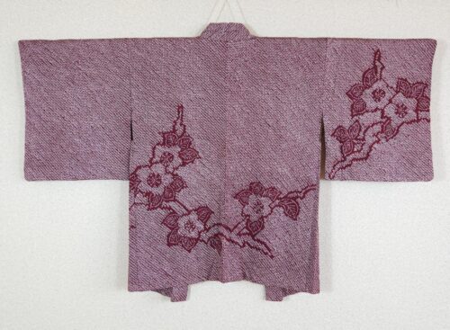 Burgundy shibori Haori with floral design