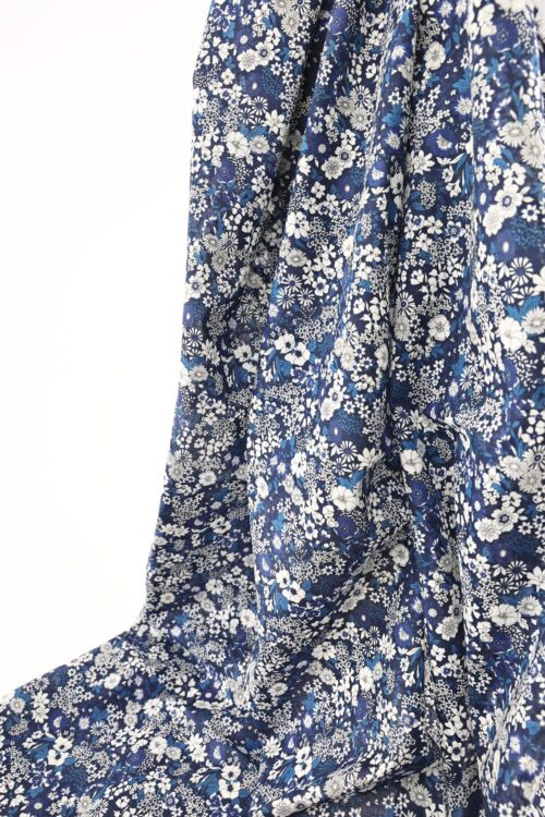 Japanese cotton lawn small flowers on navy blue
