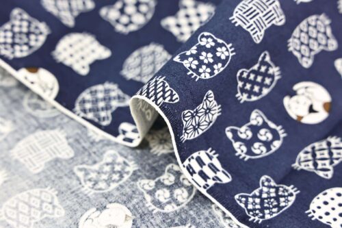 Japanese fabric cat faces graphic patterns blue background