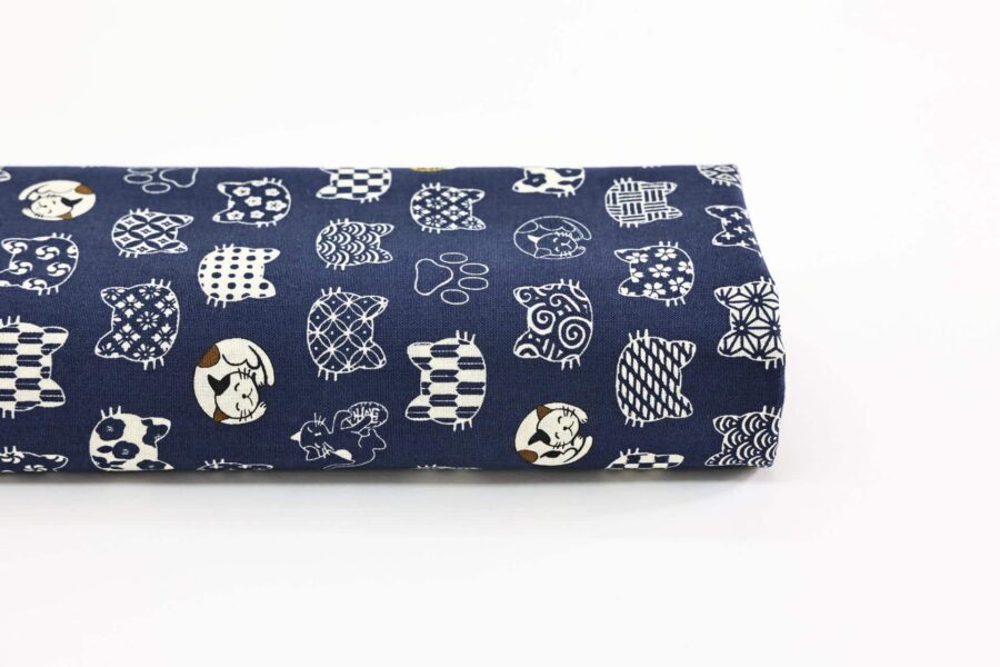Japanese fabric cat faces graphic patterns blue background
