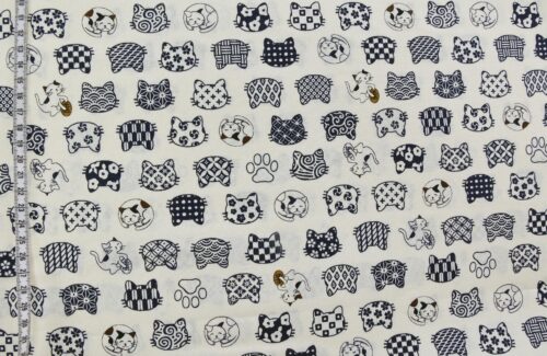 Japanese fabric cat faces graphic patterns ivory background