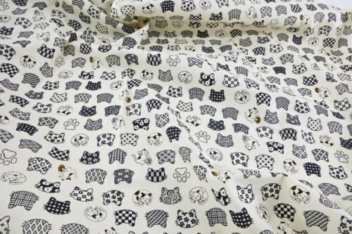 Japanese fabric cat faces graphic patterns ivory background