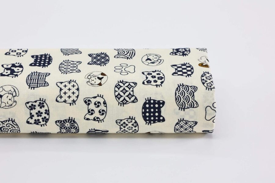 Japanese fabric cat faces graphic patterns ivory background