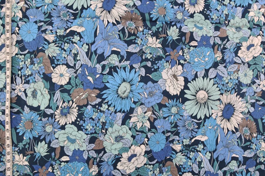 Liberty style blue and white colored lawn fabric