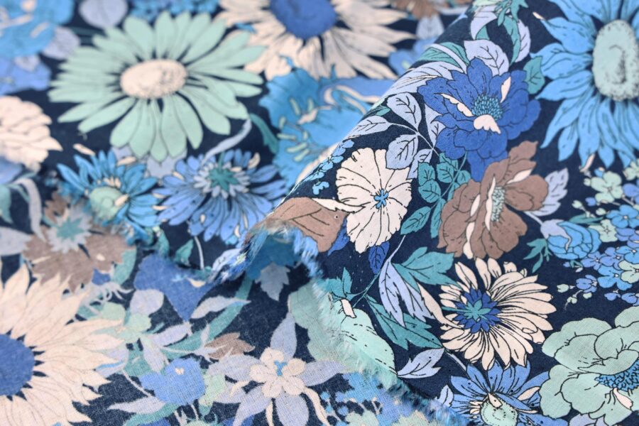 Liberty style blue and white colored lawn fabric