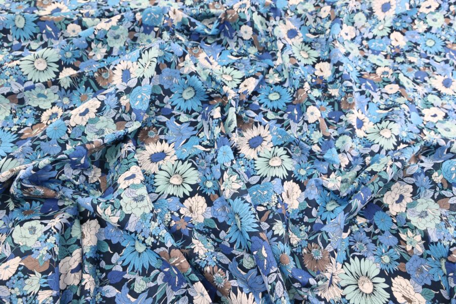 Liberty style blue and white colored lawn fabric