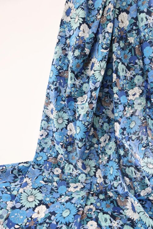 Liberty style blue and white colored lawn fabric