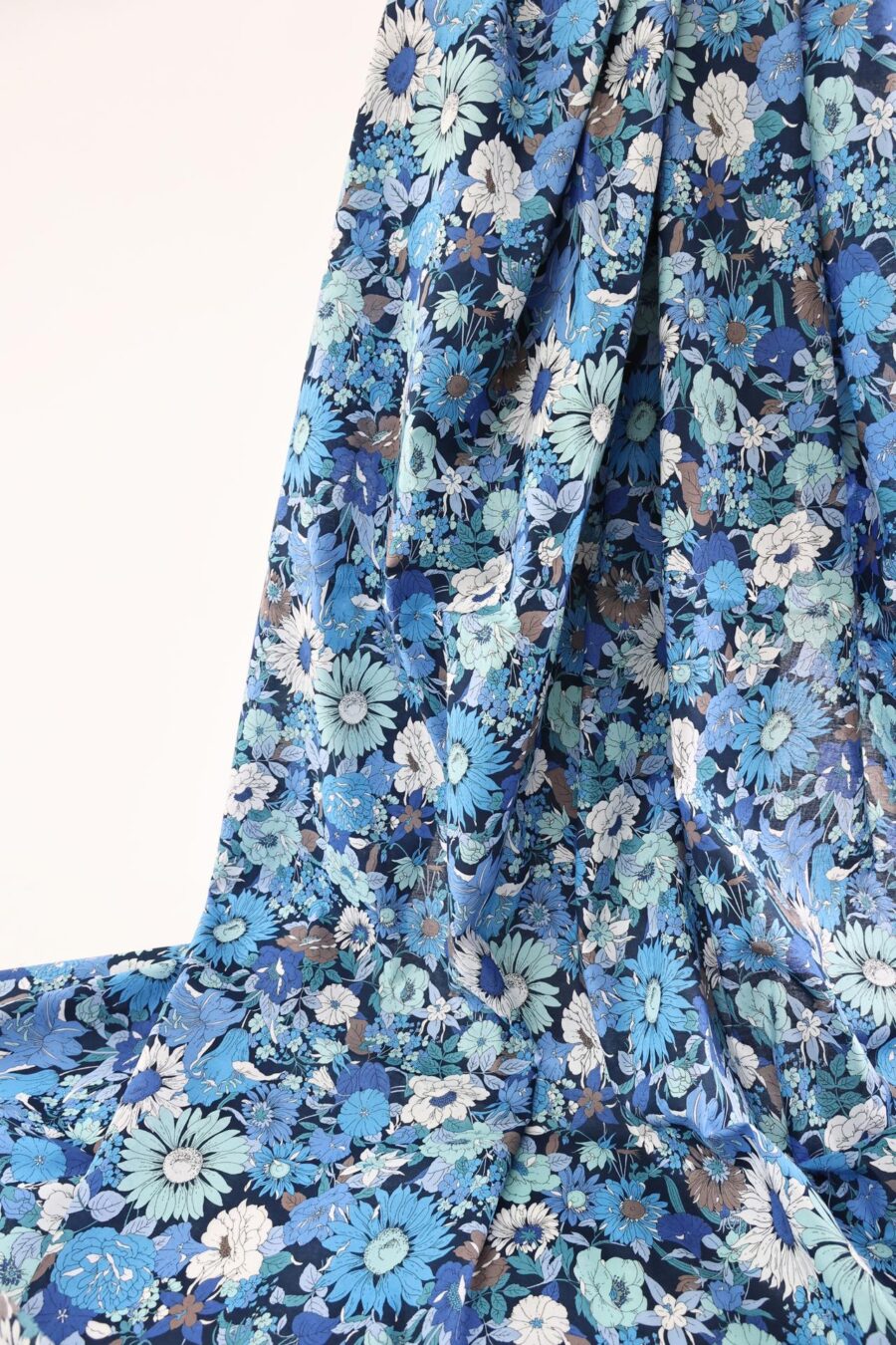 Liberty style blue and white colored lawn fabric