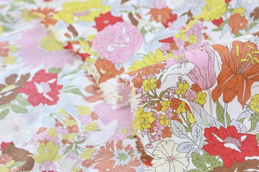 Liberty style pink and yellow colored lawn fabric