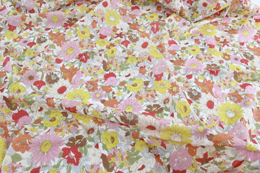 Liberty style pink and yellow colored lawn fabric