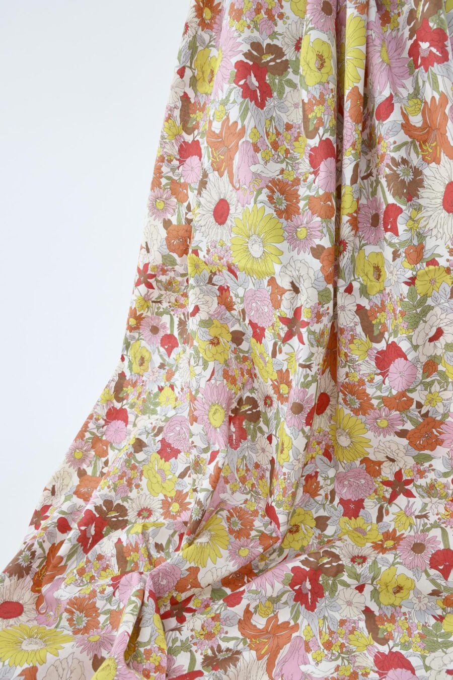 Liberty style pink and yellow colored lawn fabric