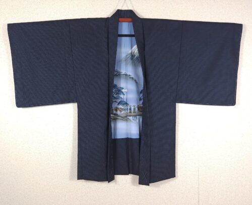 Navy blue men's Haori - Mount Fuji and Tōkaidō