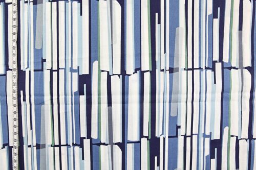 Organic lawn cotton with graphic blue patterns