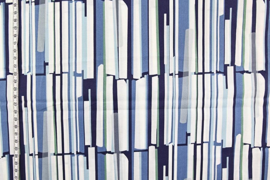 Organic lawn cotton with graphic blue patterns
