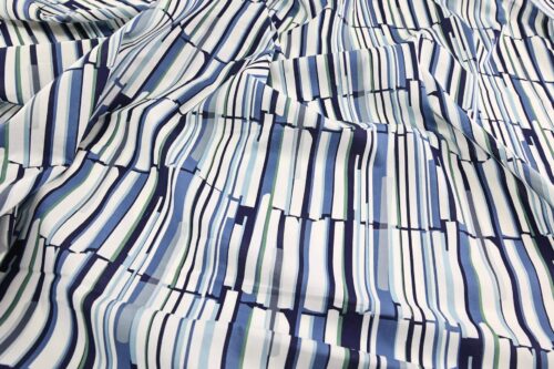 Organic lawn cotton with graphic blue patterns
