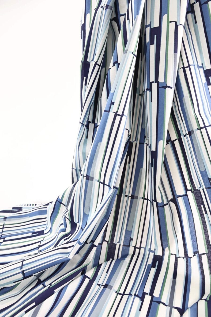 Organic lawn cotton with graphic blue patterns