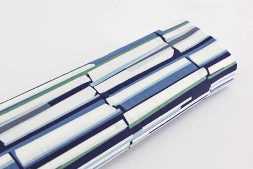 Organic lawn cotton with graphic blue patterns