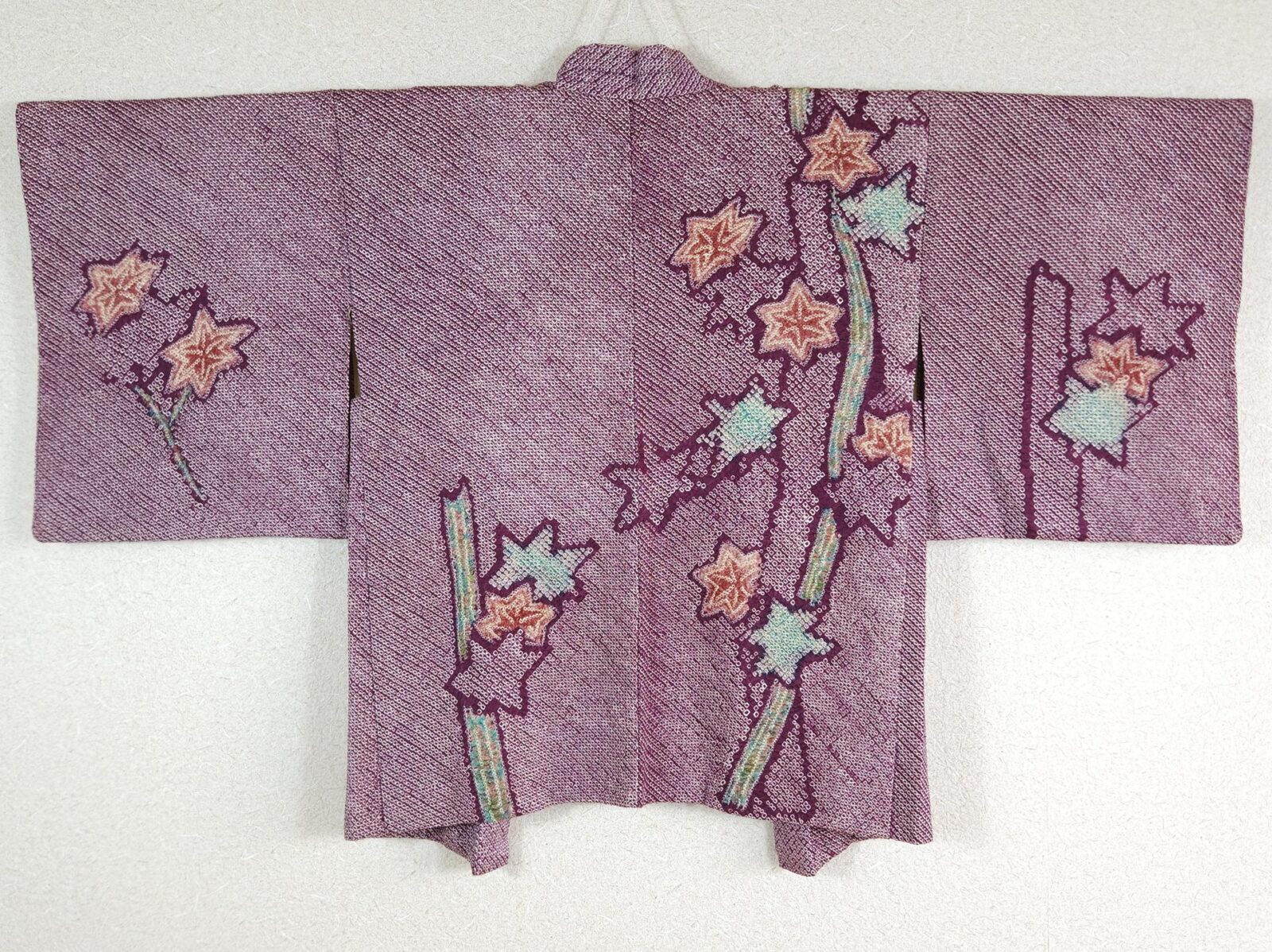 Aubergine Haori with Shibori maple leaves