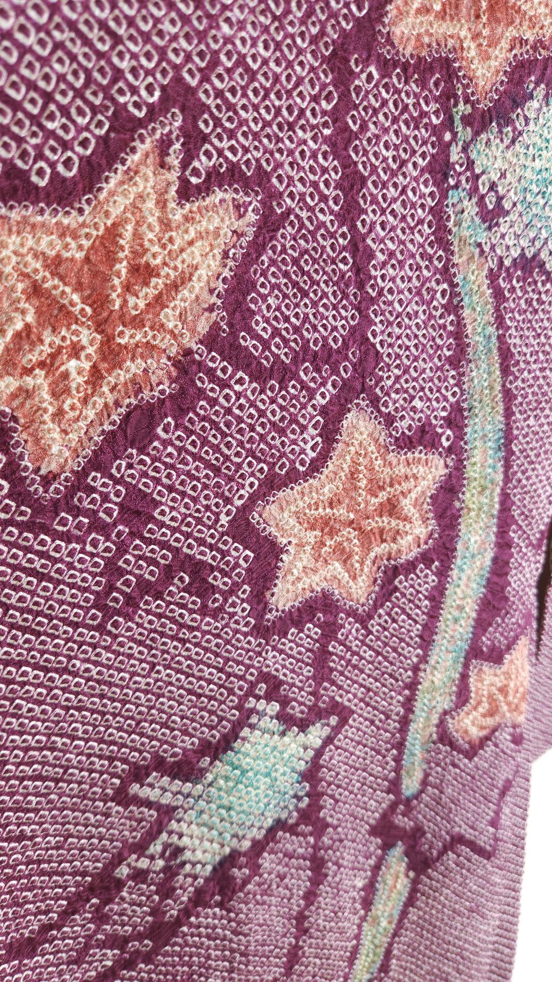 Aubergine Haori with Shibori maple leaves