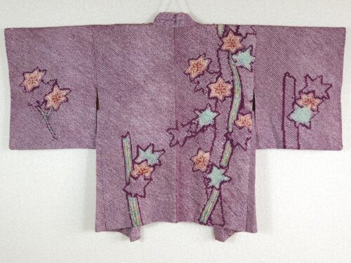 Aubergine Haori with Shibori maple leaves