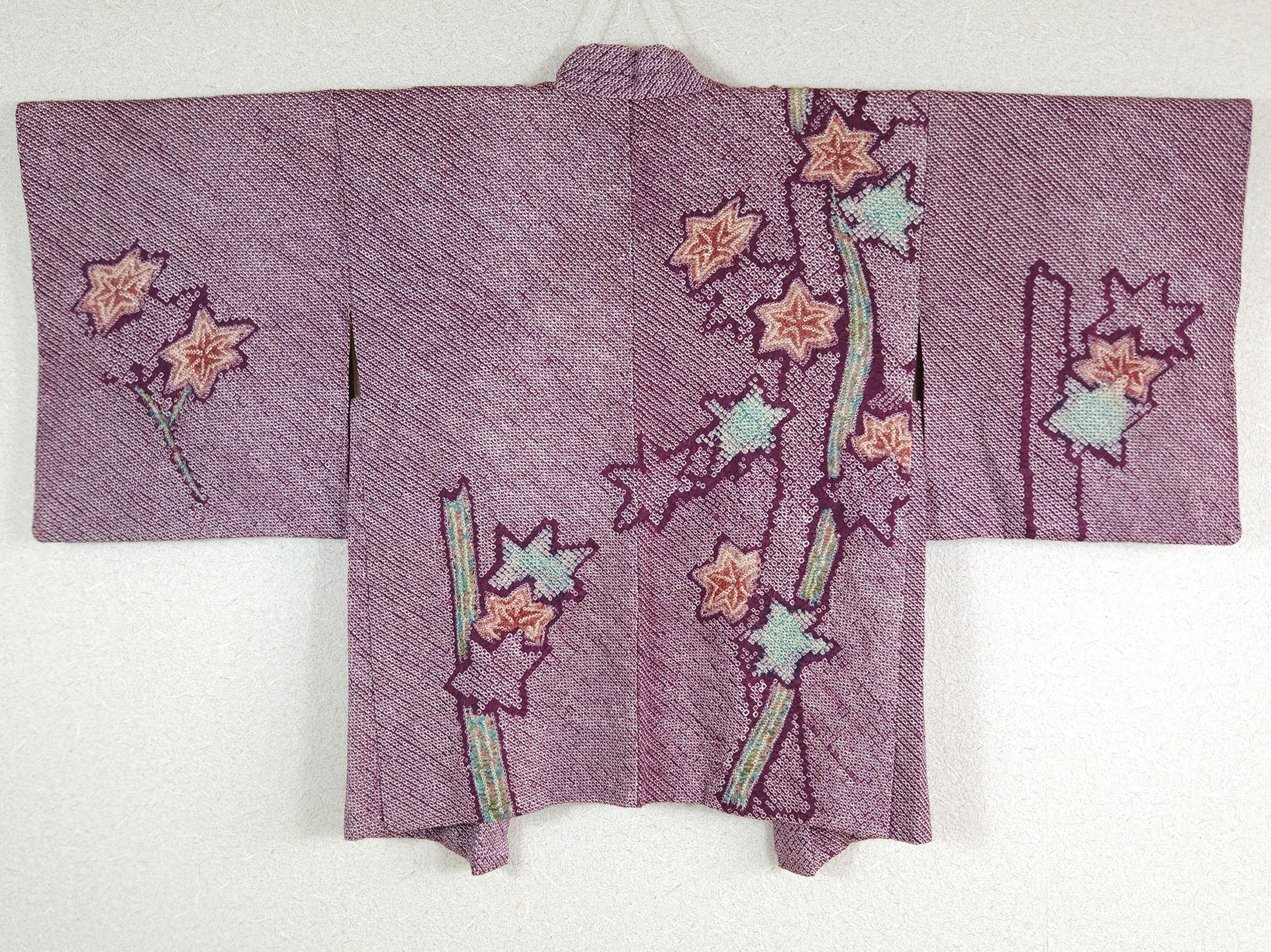 Aubergine Haori with Shibori maple leaves