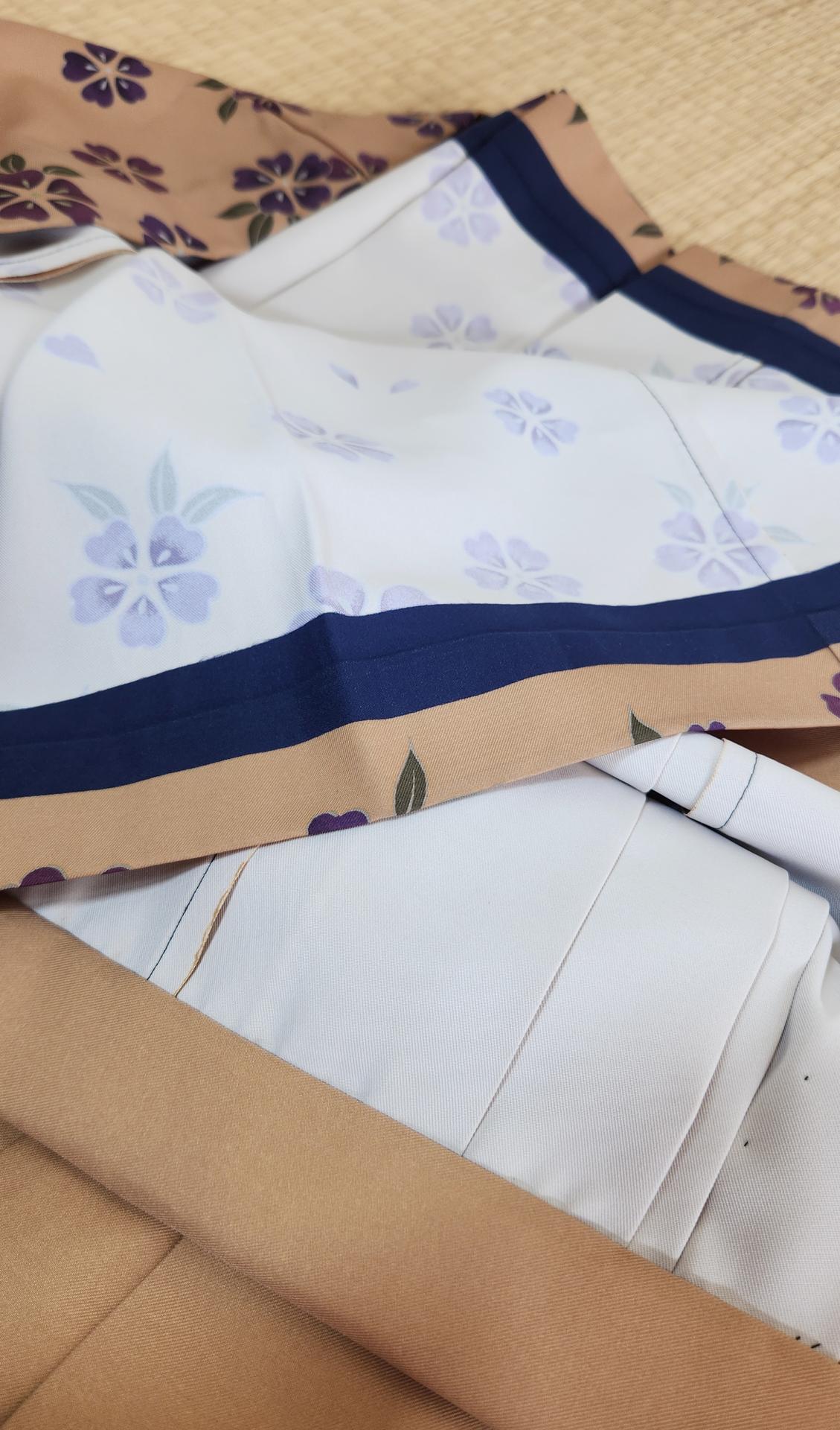 Beige hakama with purple sakura pattern