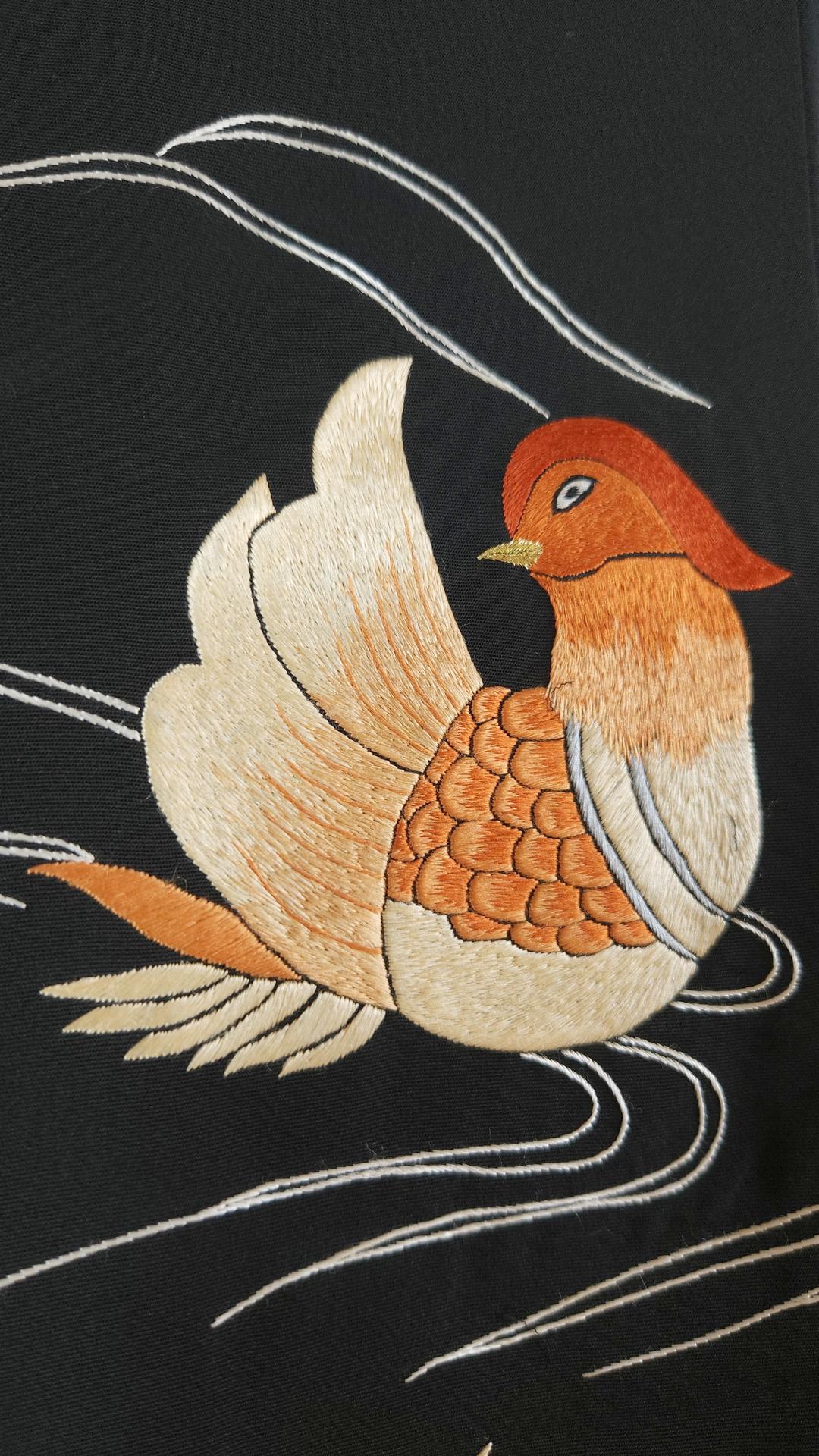 Black Haori embroidered with mandarin ducks