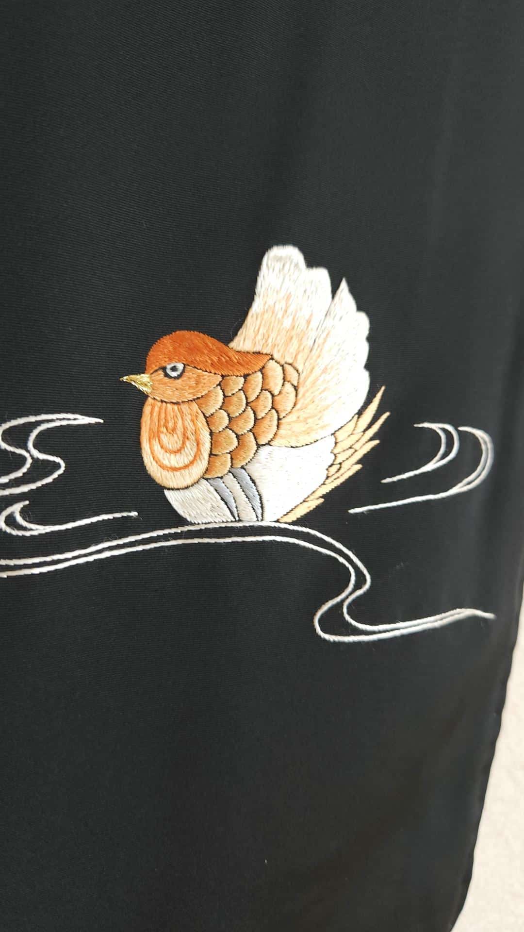 Black Haori embroidered with mandarin ducks