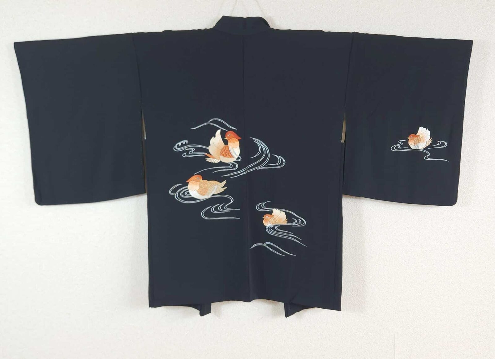 Black Haori embroidered with mandarin ducks