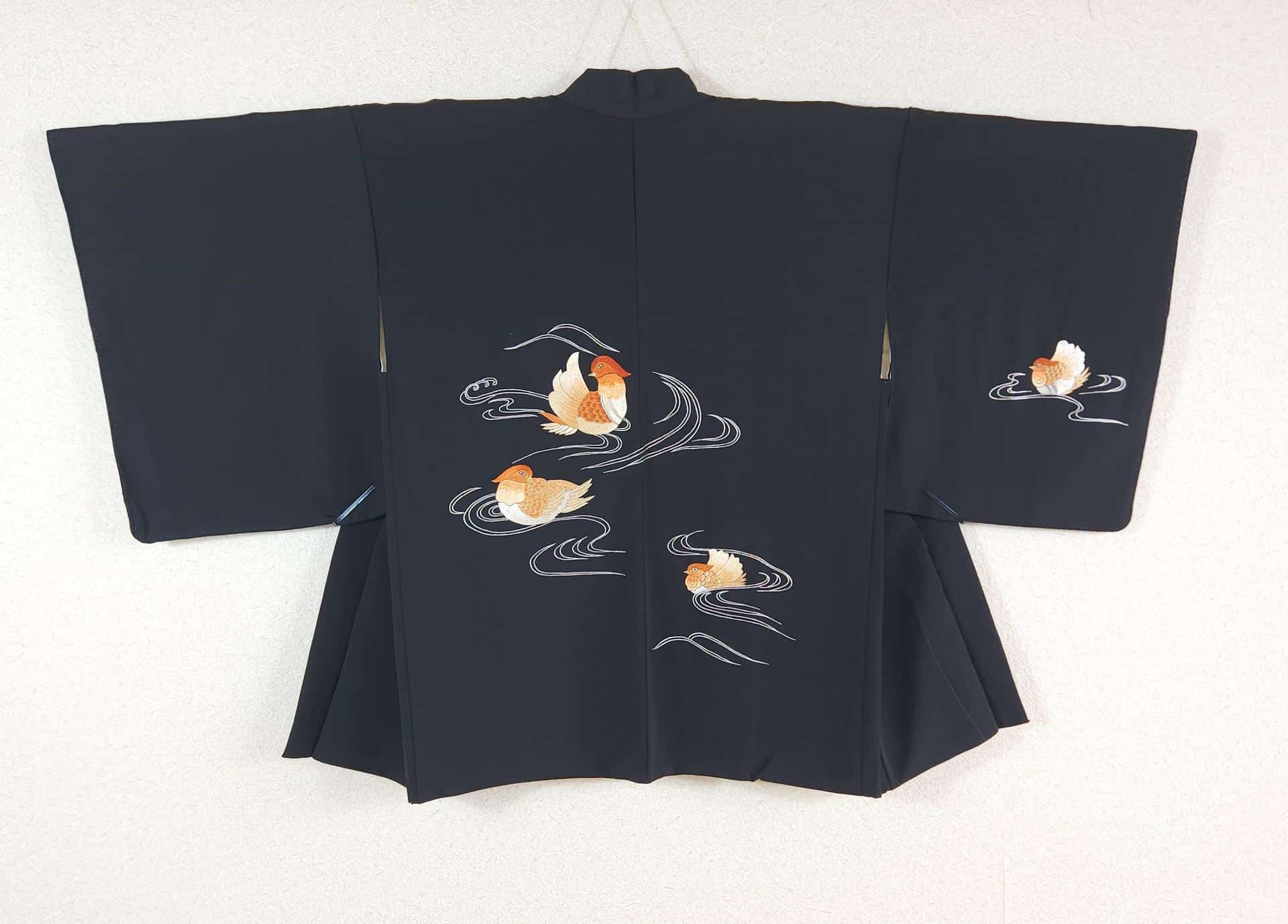 Black Haori embroidered with mandarin ducks