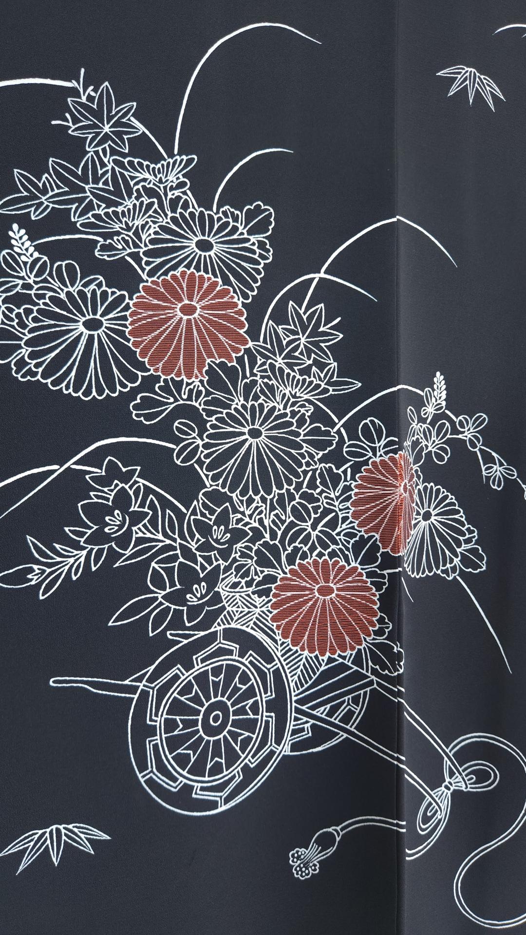 Black Haori with Hana Guruma motif