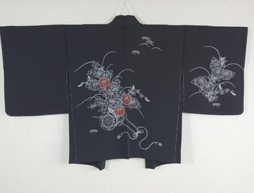 Black Haori with Hana Guruma motif