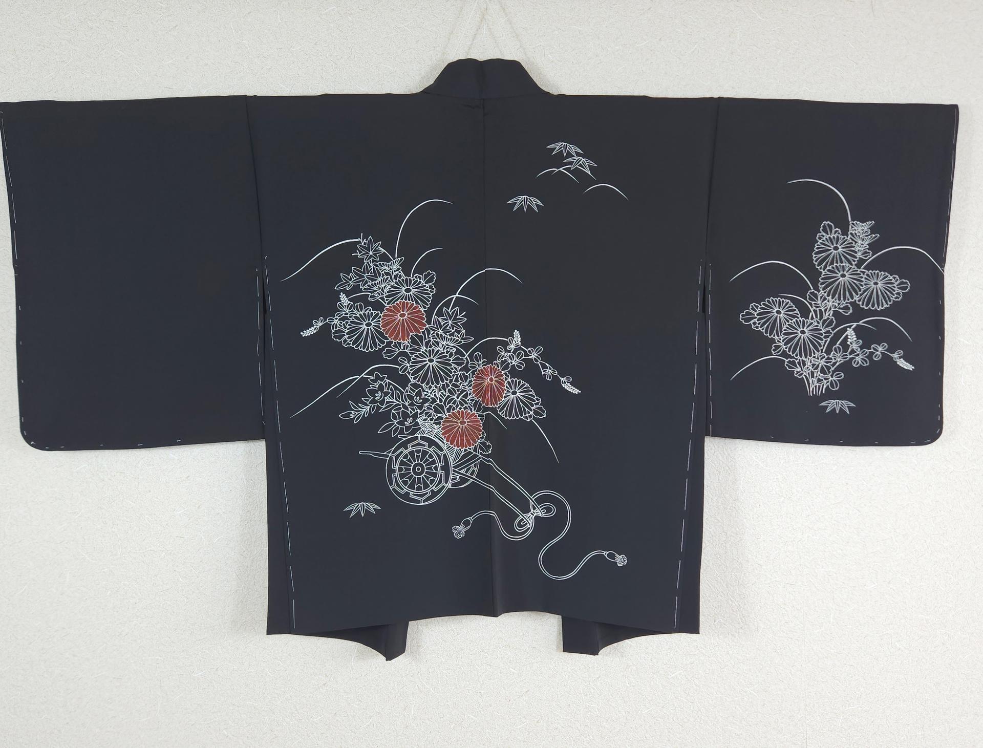 Black Haori with Hana Guruma motif