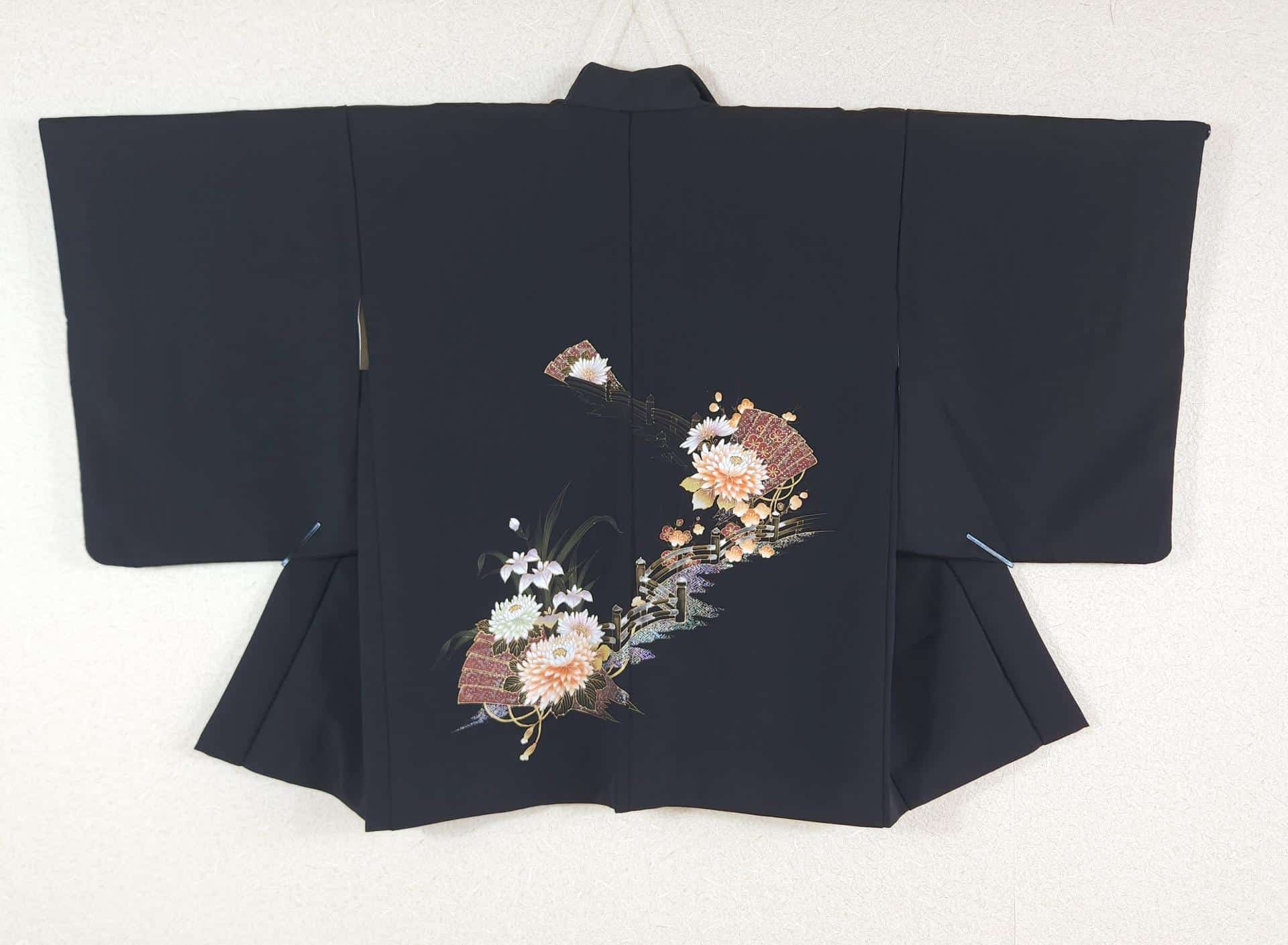 Black Haori with golden chrysanthemums and fans